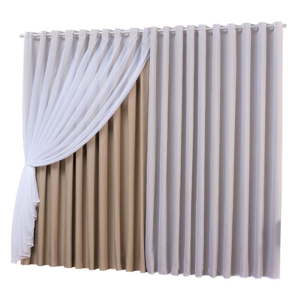 Cortina Blackout Com Voil Ilhós Cromado Avelã 3,00x2,80M