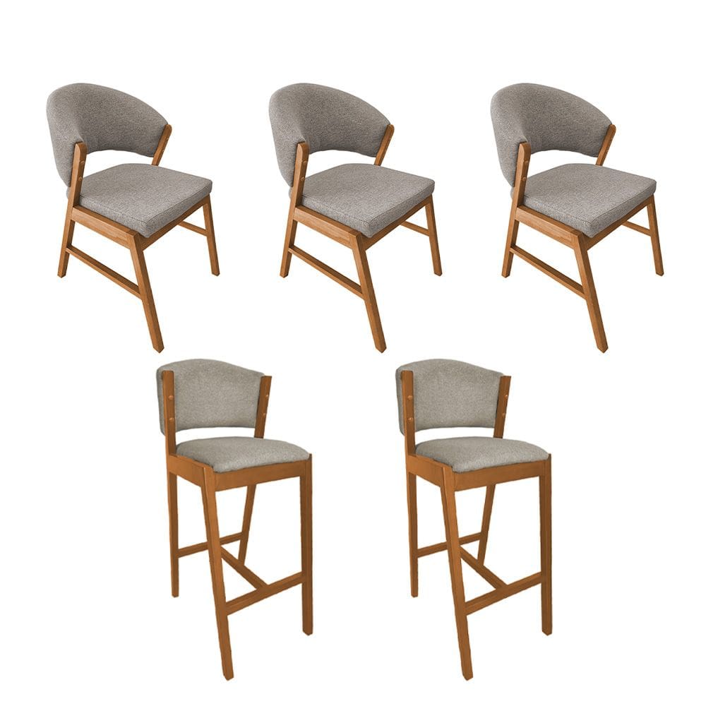Kit 4 Cadeiras de Jantar Debora Madeira Maciça com 2 Banquetas Ana Cerejeira Premium Linho Cinza