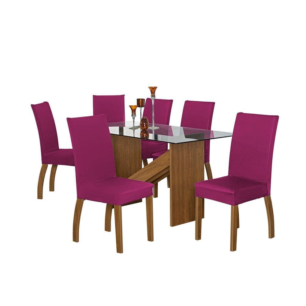 Kit Capa Cadeira De Jantar Malha Com Elástico 04 Peças Pink