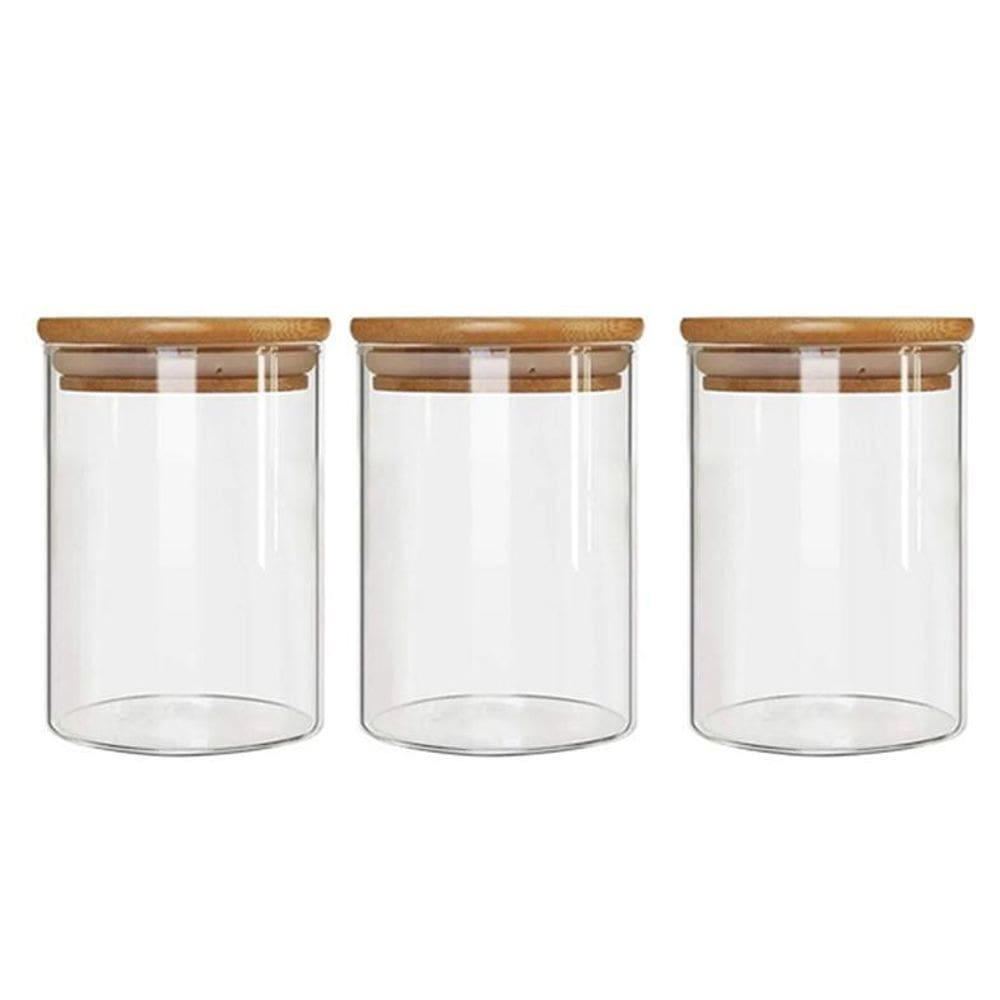Kit 3 Potes Borossilicato Hermético Tampa Bambu 450Ml Class