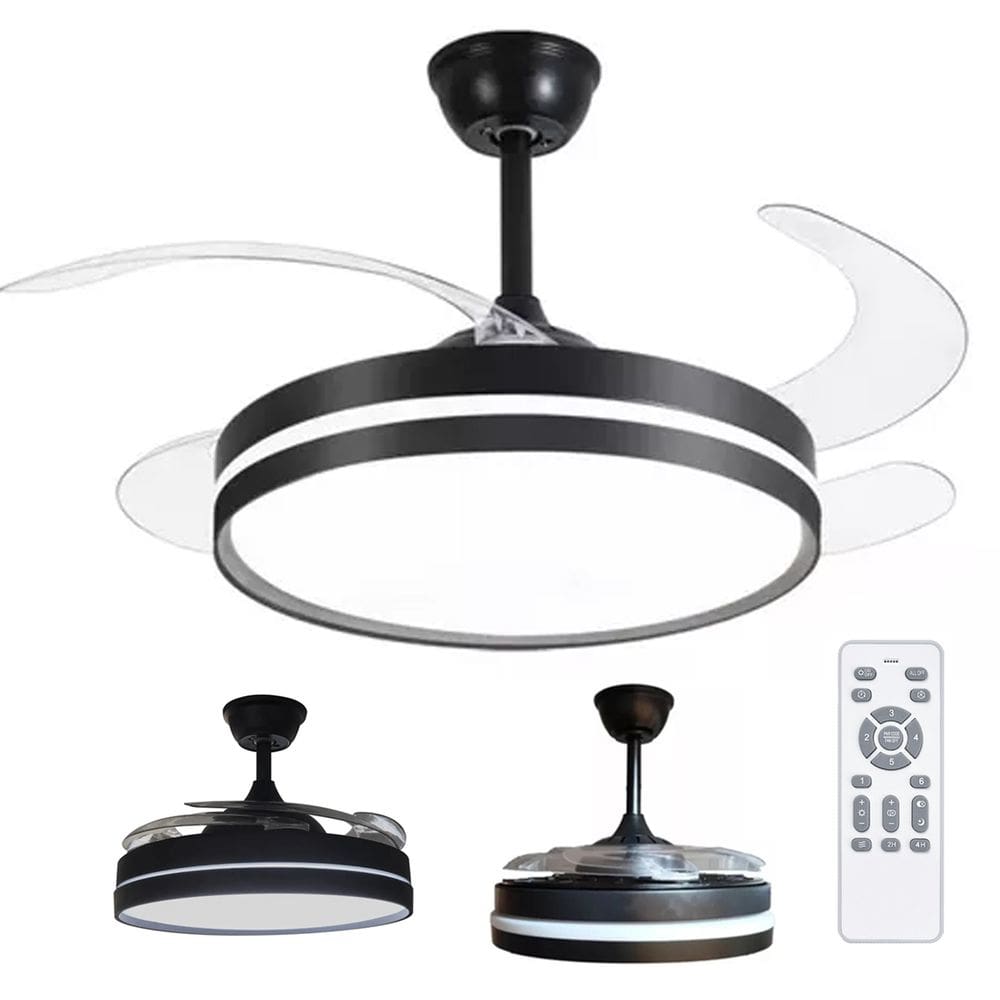 Ventilador de Teto Grande Luz Led 3 em 1 Lampada Controle Remoto Pa Retratil Casa Trabalho Moderno Silencioso Potente