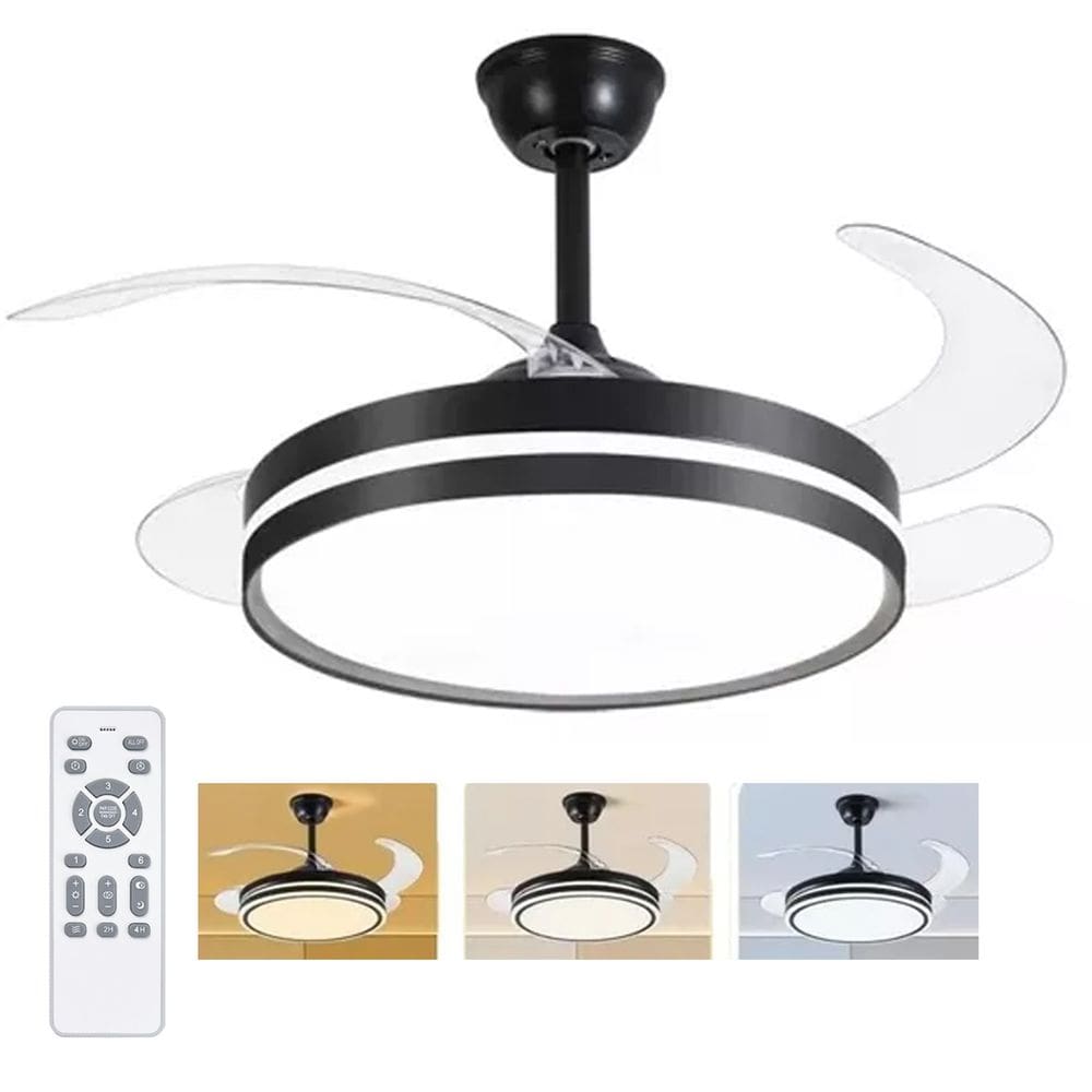 Ventilador de Teto Grande Lampada Led 3 em 1 Pa Retratil Ajustavel Controle Quarto Sala Silencioso Potente Moderno