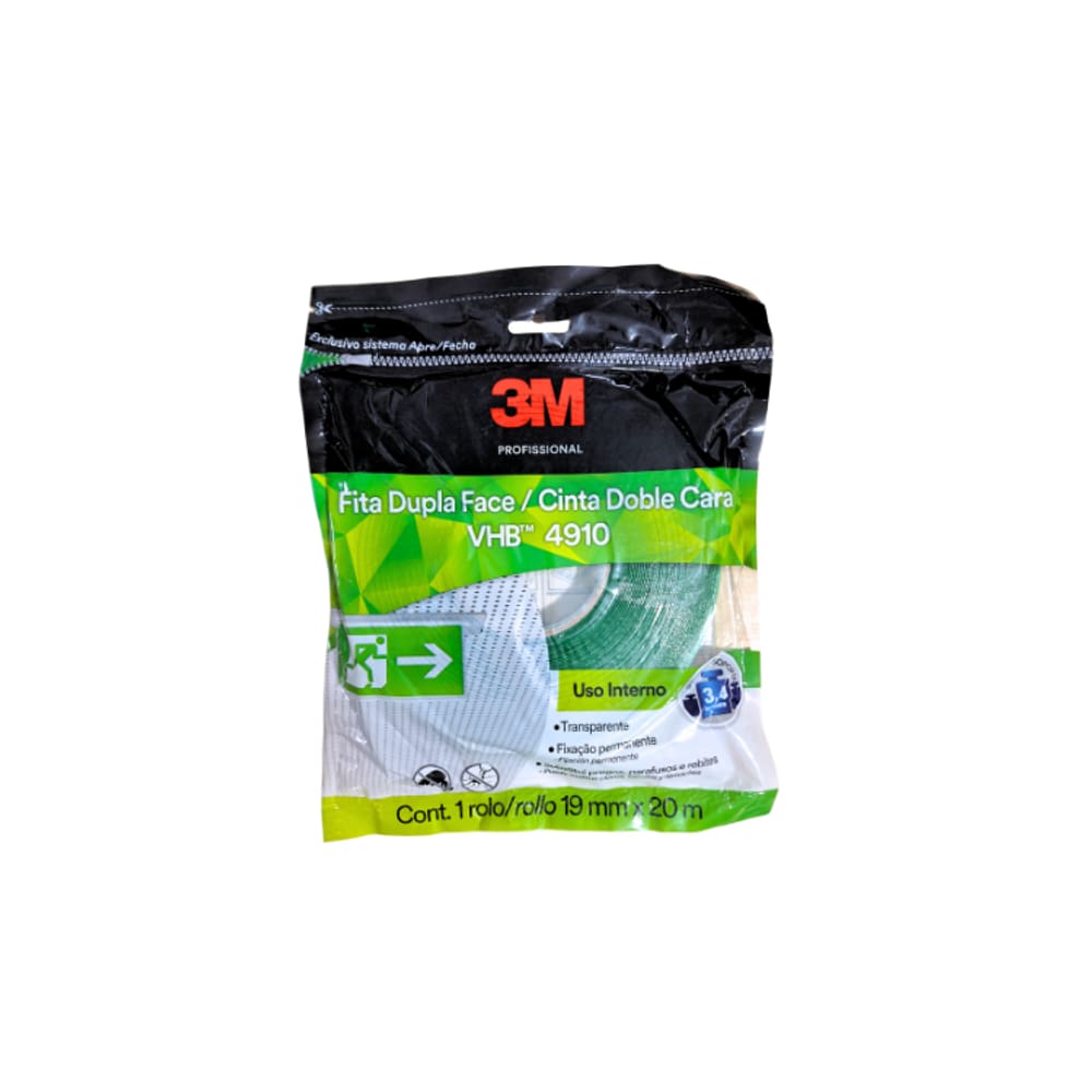 Fita Dupla Face Vhb 4910 Transparente 19Mmx20m Permanente - 3M