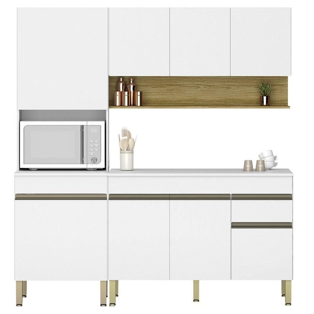 Armário De Cozinha 3 Peças Balcão 120cm Com Tampo Lina06 K02 Supremo-freijó - Mpozenato