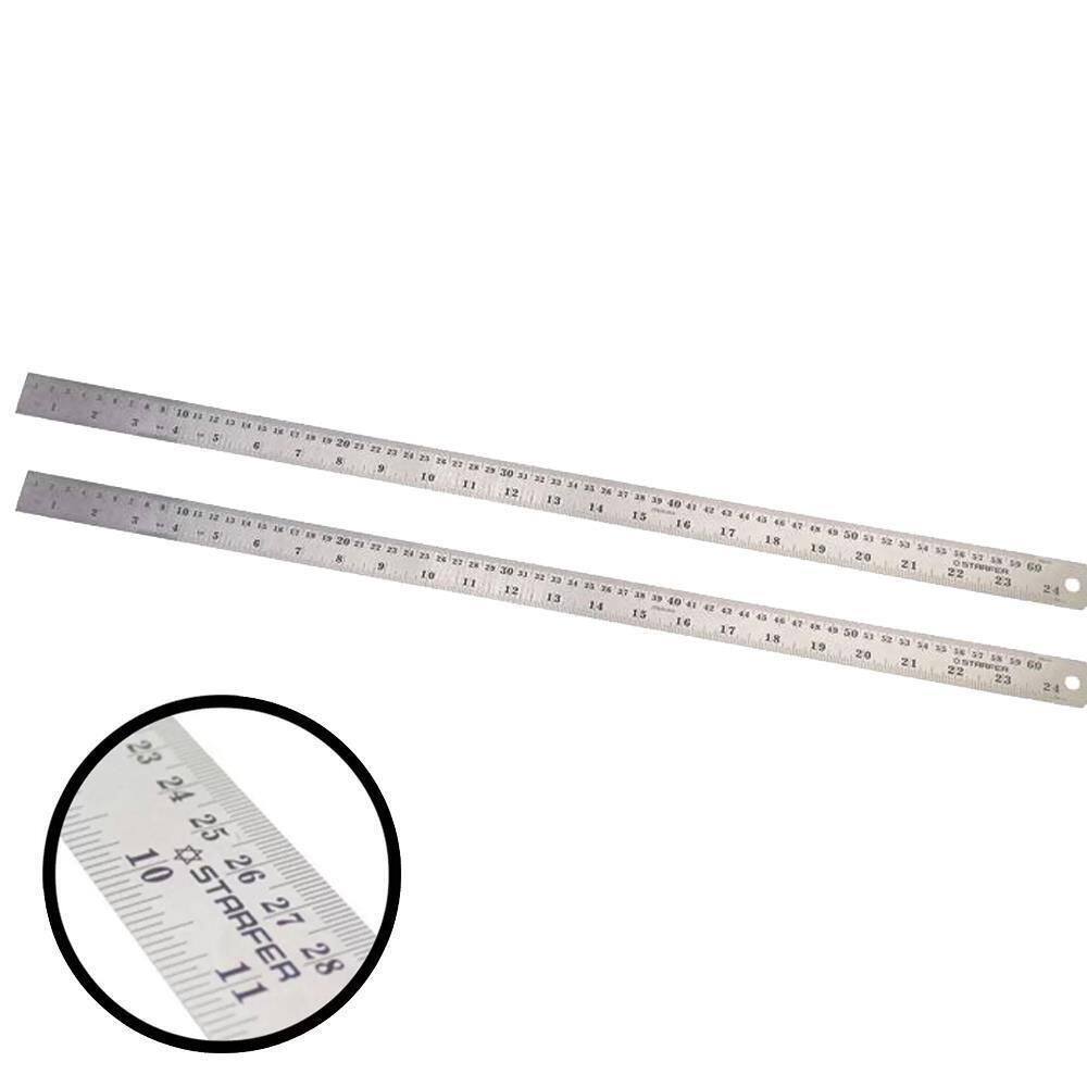 Kit 2 Régua Aço Inox 60Cm 24 Desenho Projeto - Starfer
