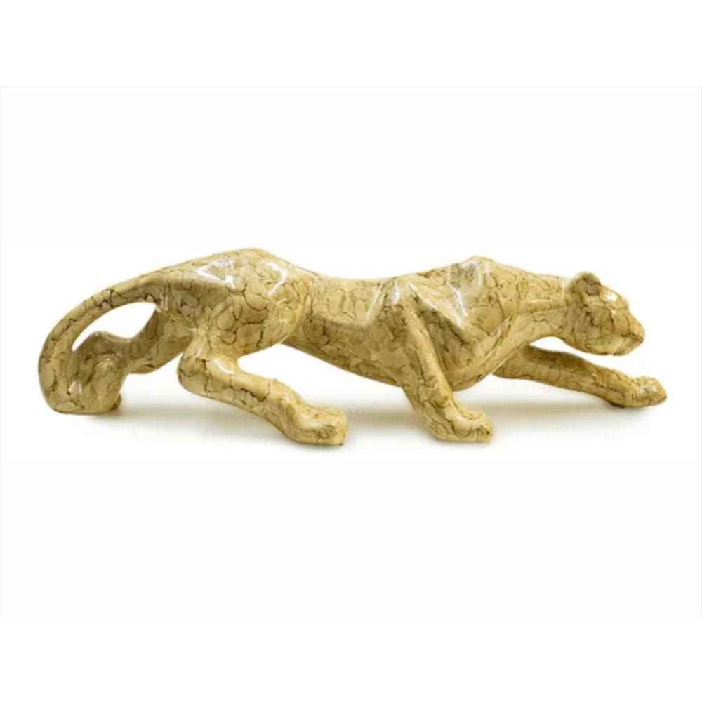 Pantera Marrom Claro Decorativa Escultura Cerâmica 36Cm