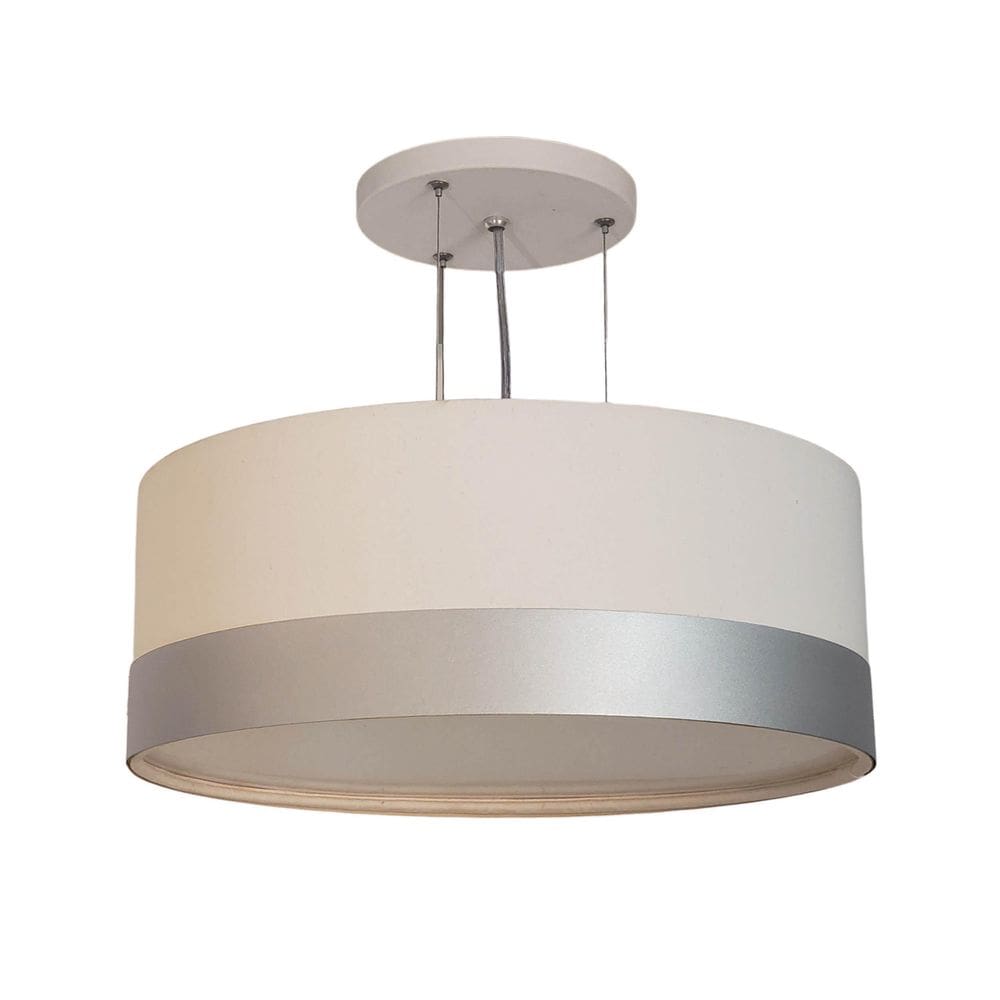 Lustre Pendente Cúpula Branco Com Detalhe Prata 50X15 3-E27