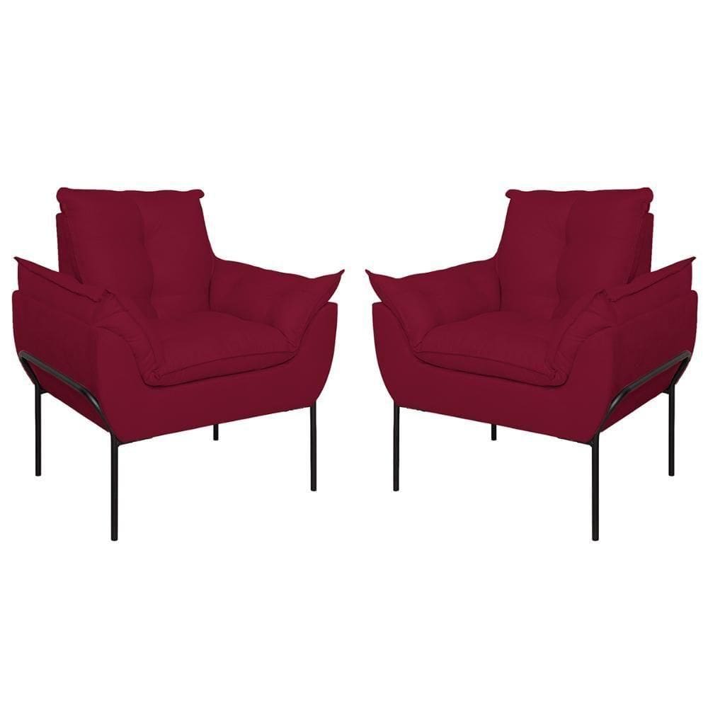 Kit 02 Poltronas Base Metal Preto Sala Quarto Balaqui Decor Marsala