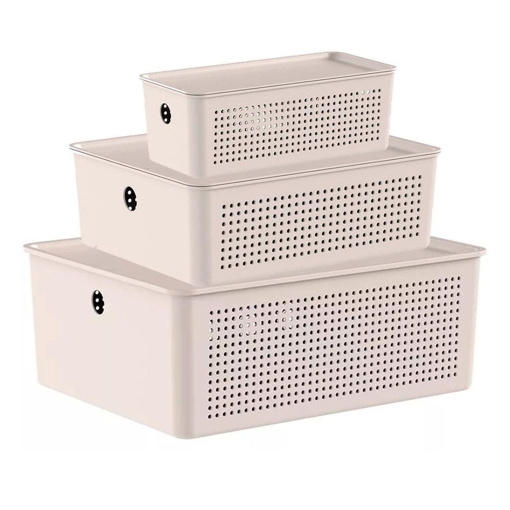 Kit 3 Cestos Organizadores Despensa Lavanderia - Ou - Bege