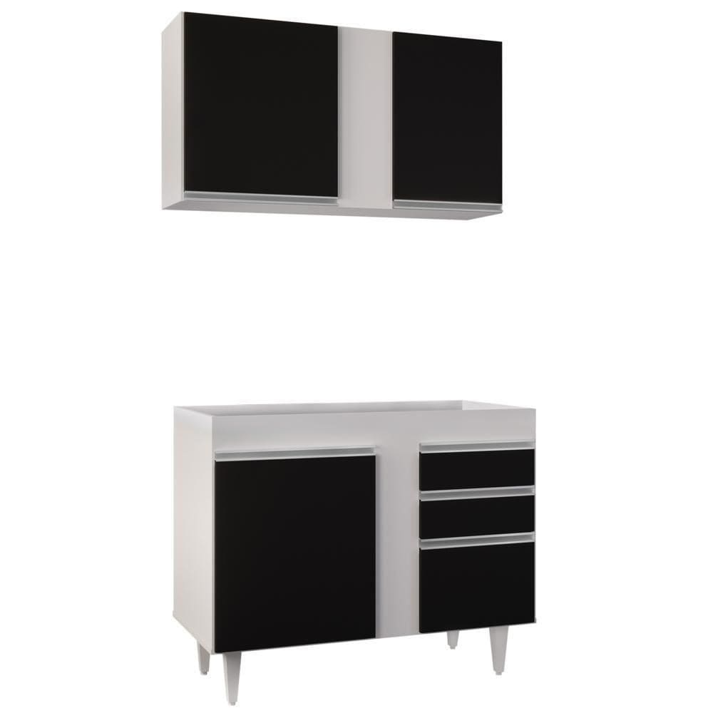 Armário Aéreo Indiana E Balcão Para Pia 100cm Luziania Branco-preto - Lumil Móveis