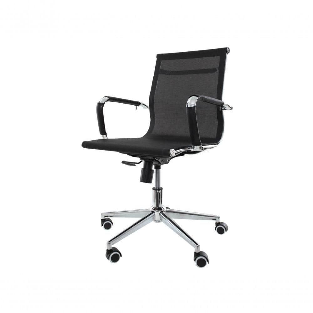 Cadeira De Escritório Diretor Secretária Baixa Confortável Charles Eames Eiffel Tela Mesh Para 120 Kg Mesh Preto