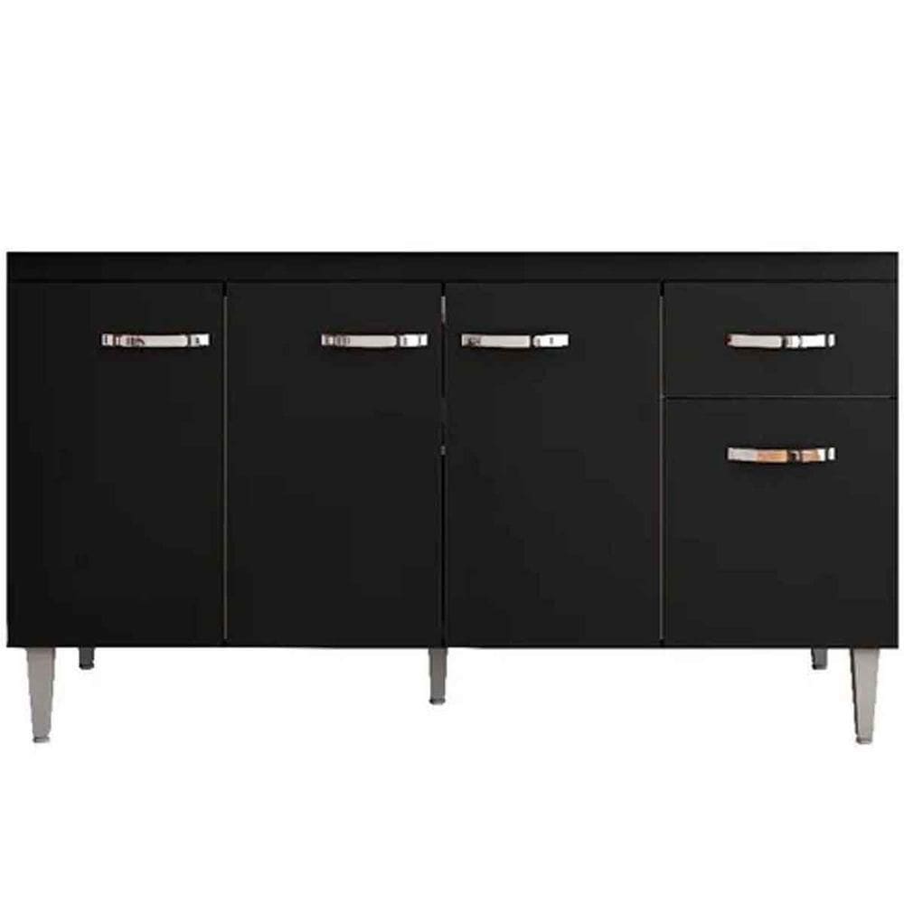 Balcão de Pia Para Cozinha 150 Cm Graziela 4 Portas 1 Gaveta Preto