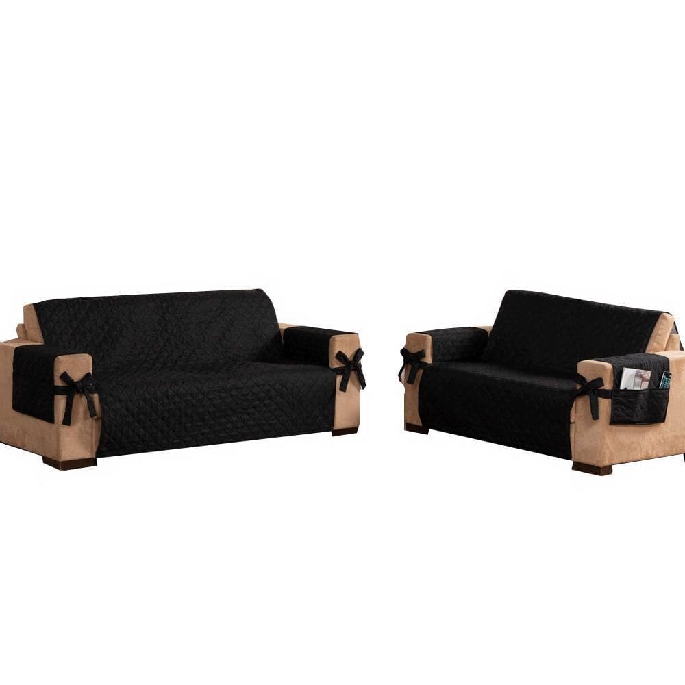 Kit Jogo Capa De Sofá 2 E 3 Lugares King Com Laço Preto