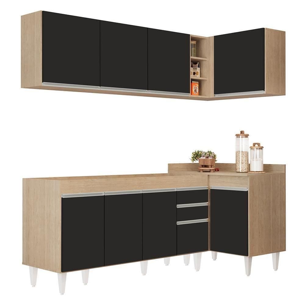 Armário De Cozinha Modulado De Canto Esquerdo 4 Peças Cp49 Balcão Sem Tampo Castanho/preto - Lumil