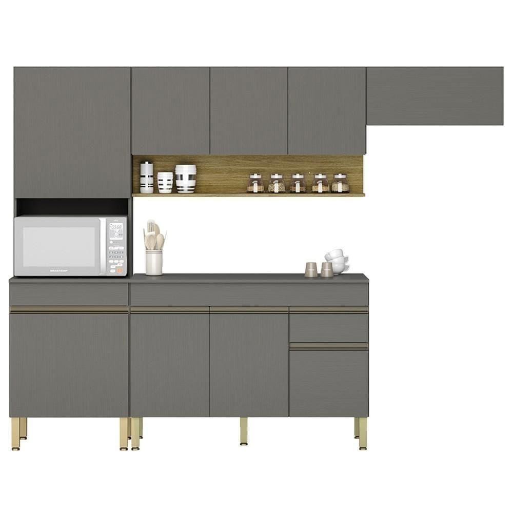 Armário De Cozinha 4 Peças Balcão Com Tampo 150cm Lina17 K02 Gris-freijó - Mpozenato