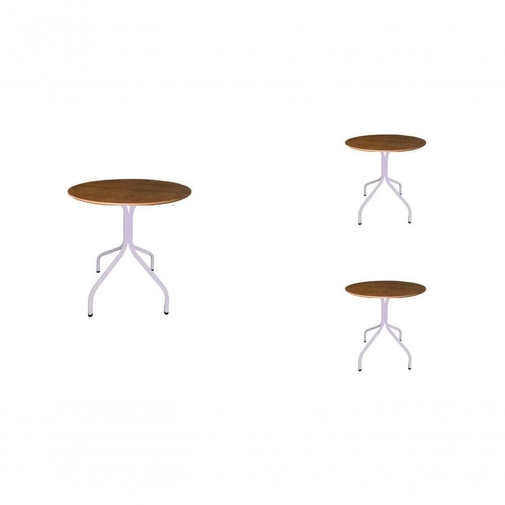 Kit 3 Mesas Moema 80x80 Imbuia Base Branco