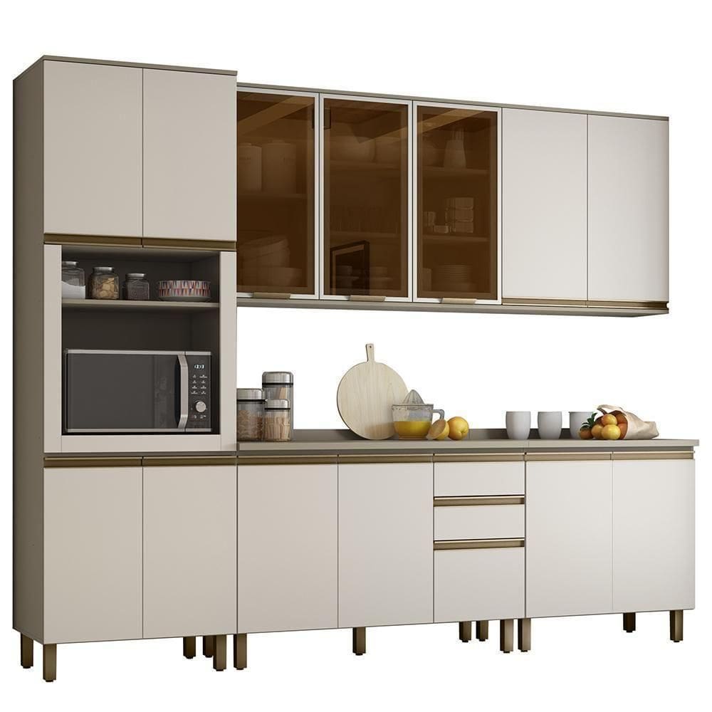 Cozinha Completa 6 Peças Connect Duna-cristal Com Aéreo 3 Portas Vidro - Móveis Henn Duna-cristal