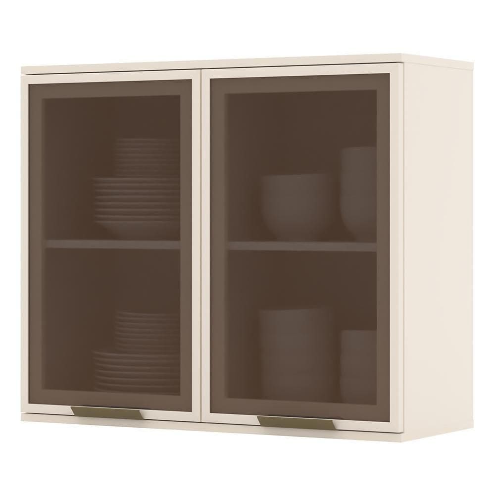 Armário Aéreo 2 Portas Vidro 80cm Connect Off White - Móveis Henn Off White