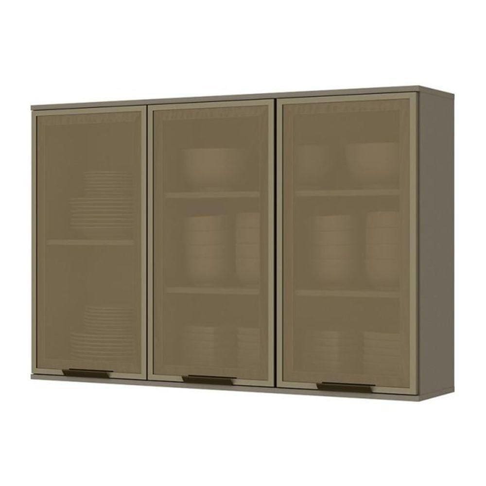 Armário Aéreo 3 Portas De Vidro 120cm Connect Duna-cristal - Móveis Henn Duna-cristal