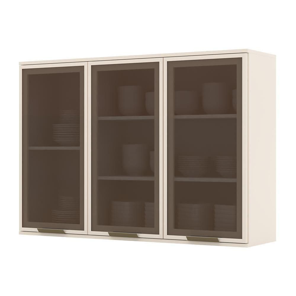 Armário Aéreo 3 Portas De Vidro 120cm Connect Off White - Móveis Henn Off White