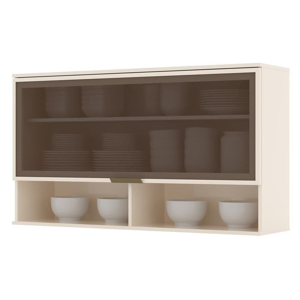 Armário Aéreo 1 Porta Basculante Vidro 120cm Connect Off White - Móveis Henn Off White