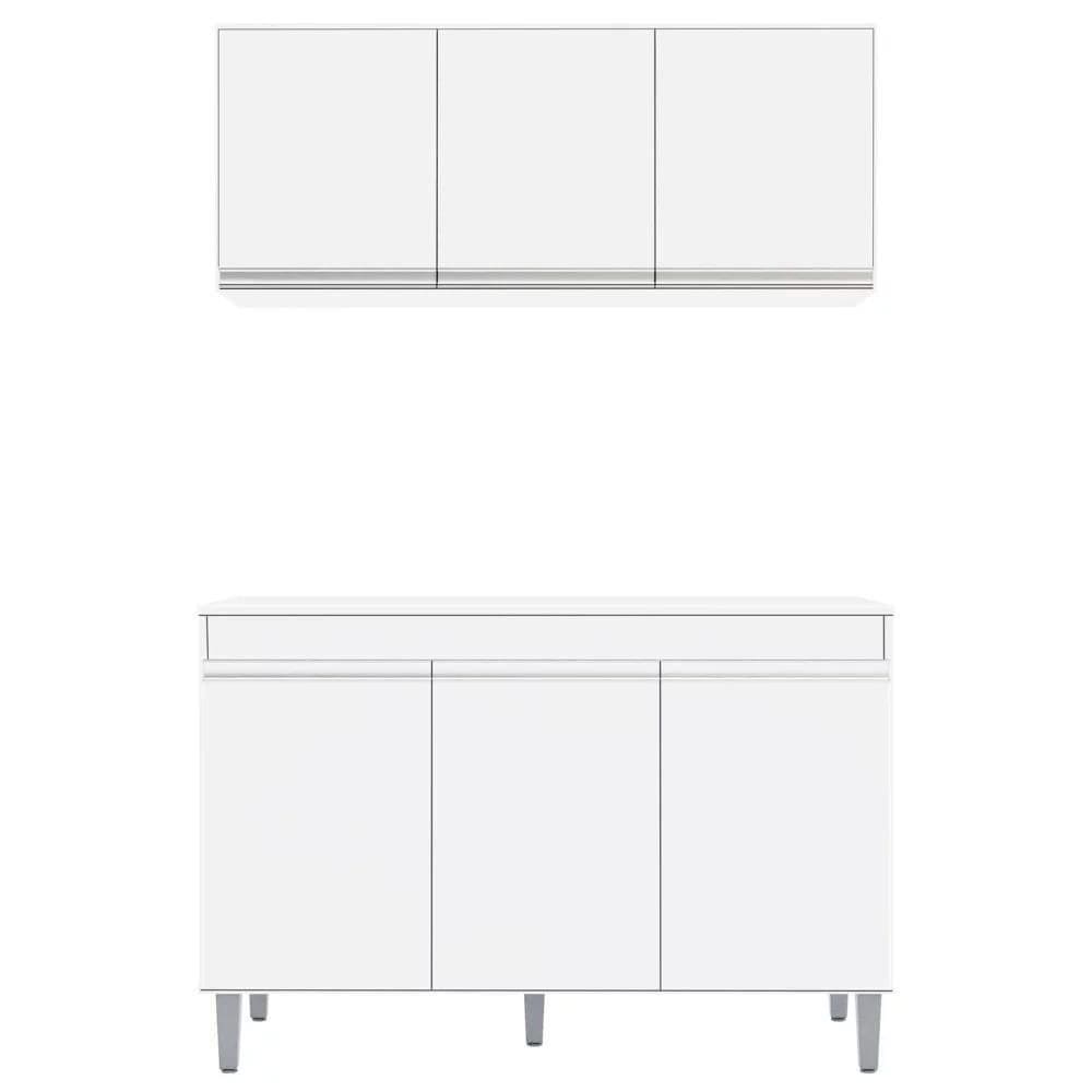 Armário Aéreo Andréia E Balcão Gabinete Sem Tampo Manu 120cm Branco - Ajl Móveis