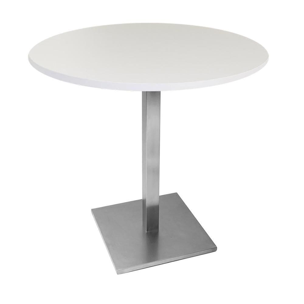 Mesa Quadrada Alpha Inox Prata 73,50 Cm (altura) Tampo Mdp Redondo 70 Cm Branco (larg)