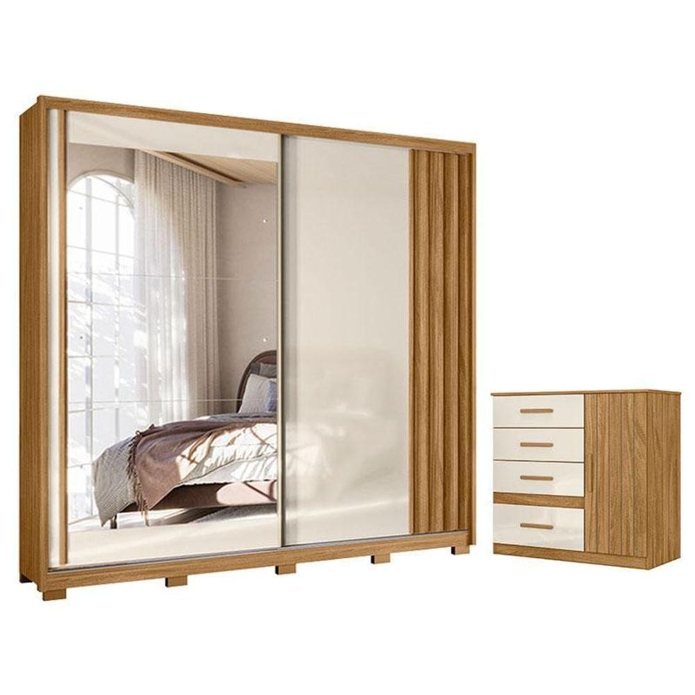 Guarda Roupa Casal Dhara E Cômoda Vênus Freijó Off White - Moval