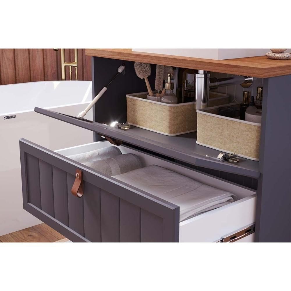 Gabinete De Banheiro Suspenso Sense 1 Gaveta E 1 Porta Basculante C-cuba 80cm Capuccino - Mgm