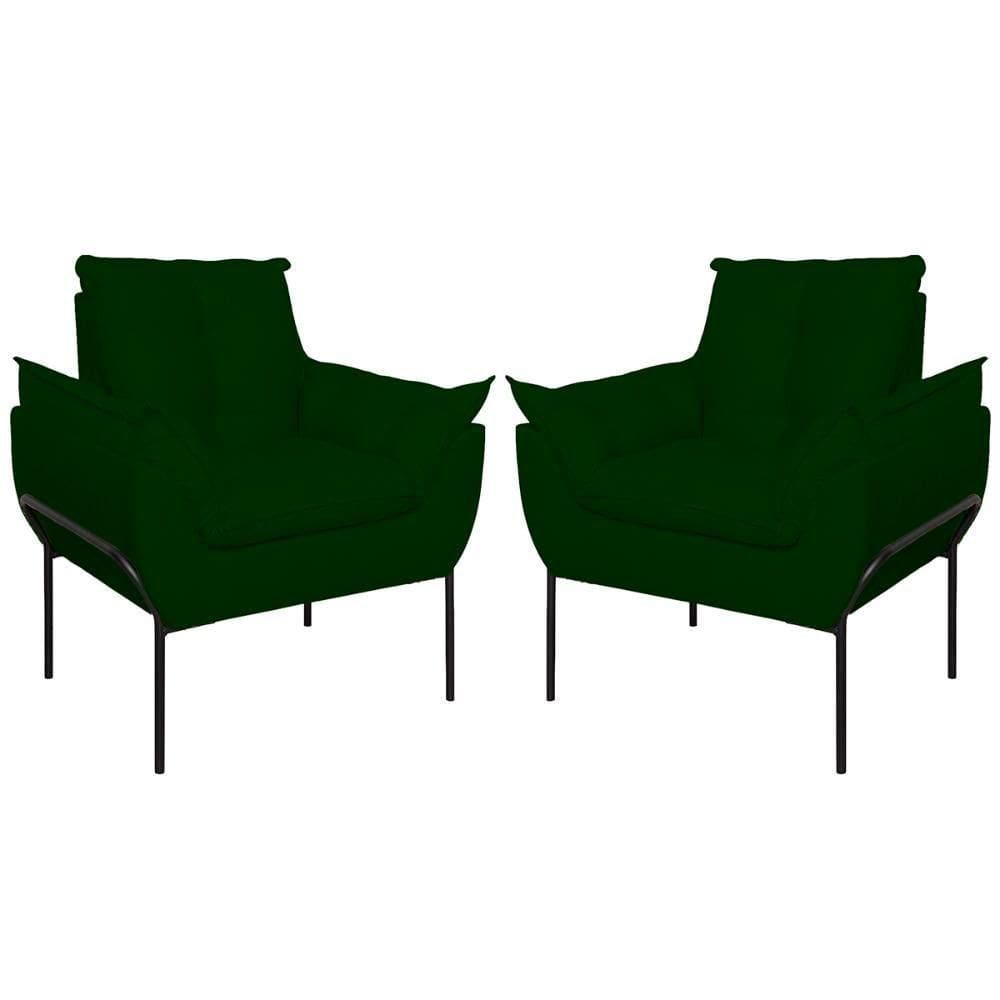 Kit 02 Poltronas Base Metal Preto Sala, Quarto Escritório Verde