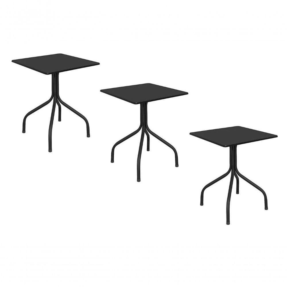 Kit 3 Mesas Moema 70x70 Preta Base Preta