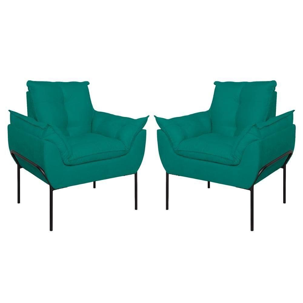 Kit 2 Poltronas Luxo Base Reforçada Metal Preto Azul