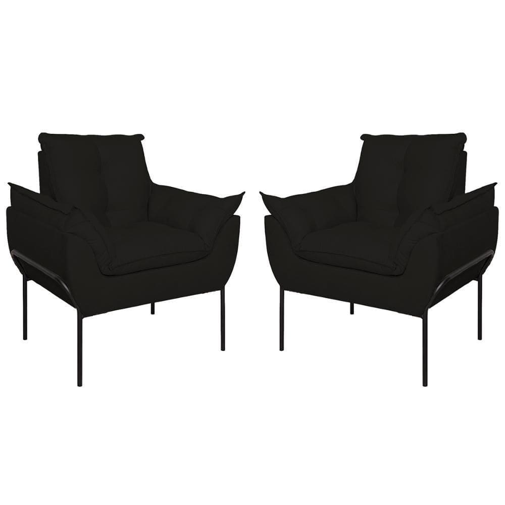 Kit 02 Poltronas Base Metal Preto Sala Quarto Balaqui Decor Preto