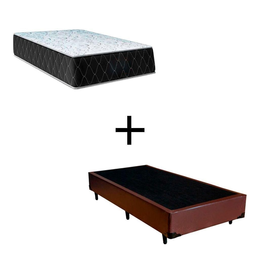 Inativo - Cama Box Solteiro 88 Tecido Sintético Marrom Com Colchão Marrocos - Poliéster - Espuma D33 30cm