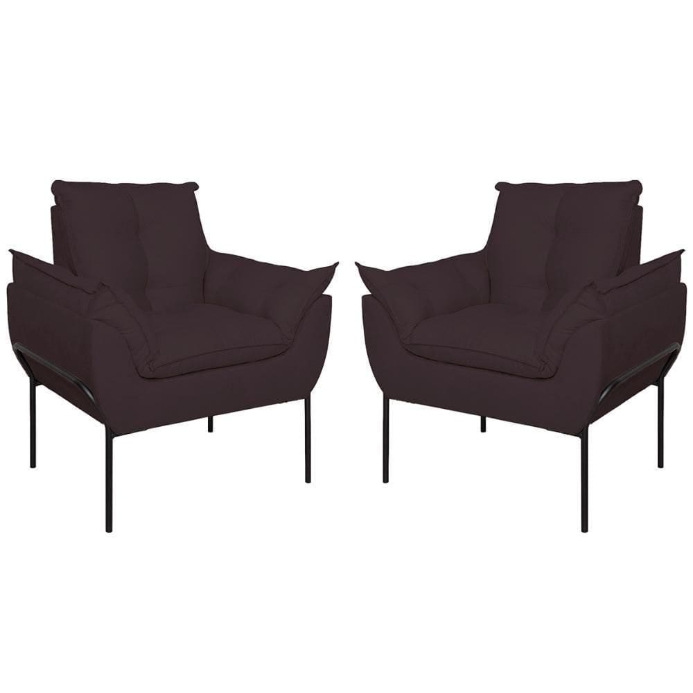Kit 02 Poltronas Base Metal Preto Sala, Quarto Escritório Cinza