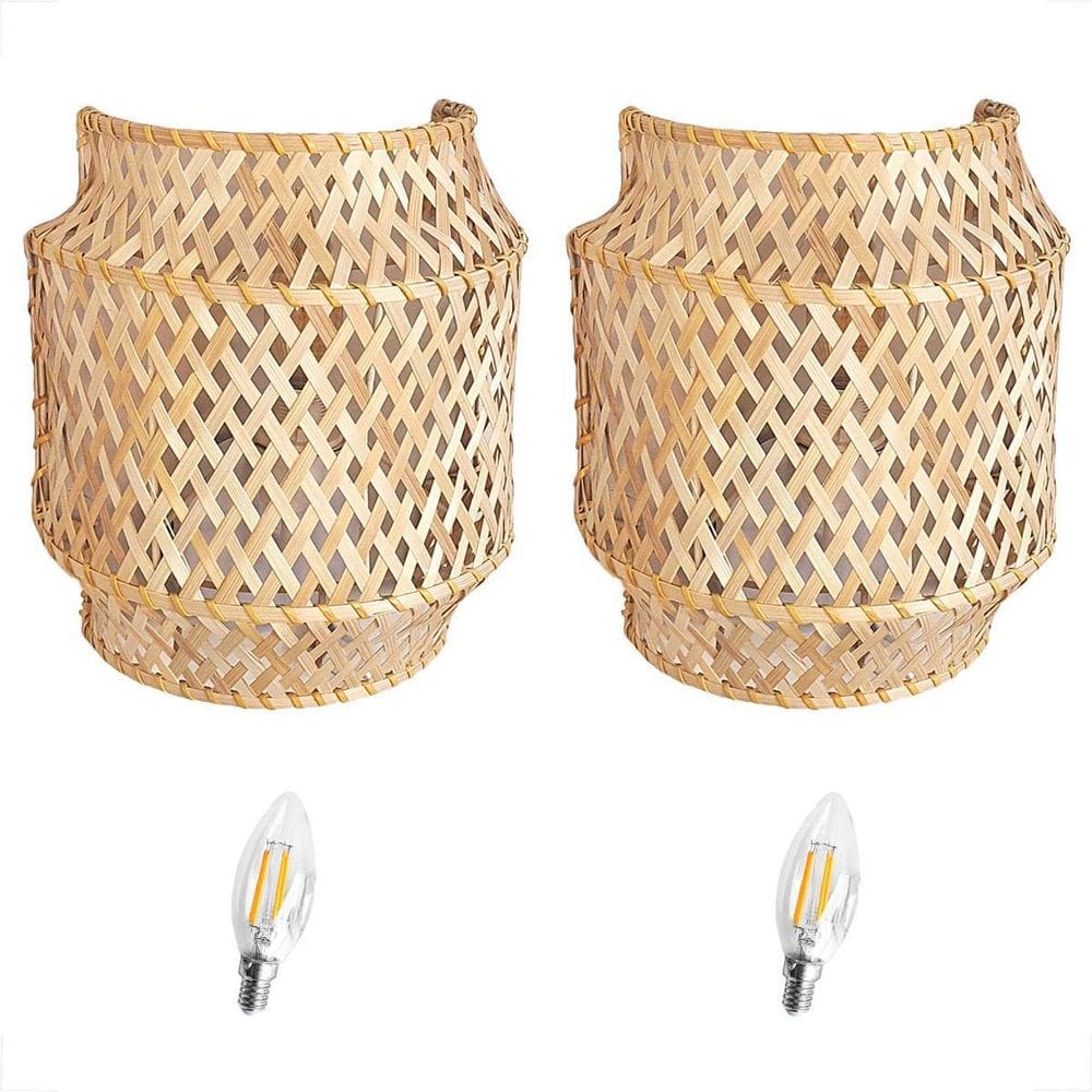 Kit 2 Luminária Arandela Bambu Fibra Natural Boho Nat90 +