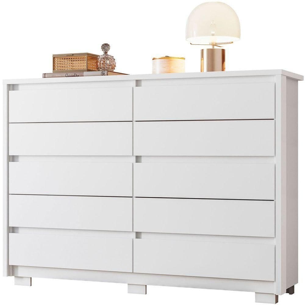 Cômoda Grande 10 Gavetas e Pés Mdp Duello Branco