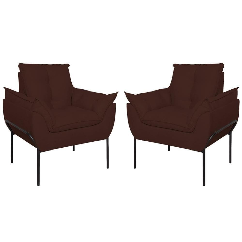 Kit 2 Poltronas Luxo Base Reforçada Metal Preto Marrom