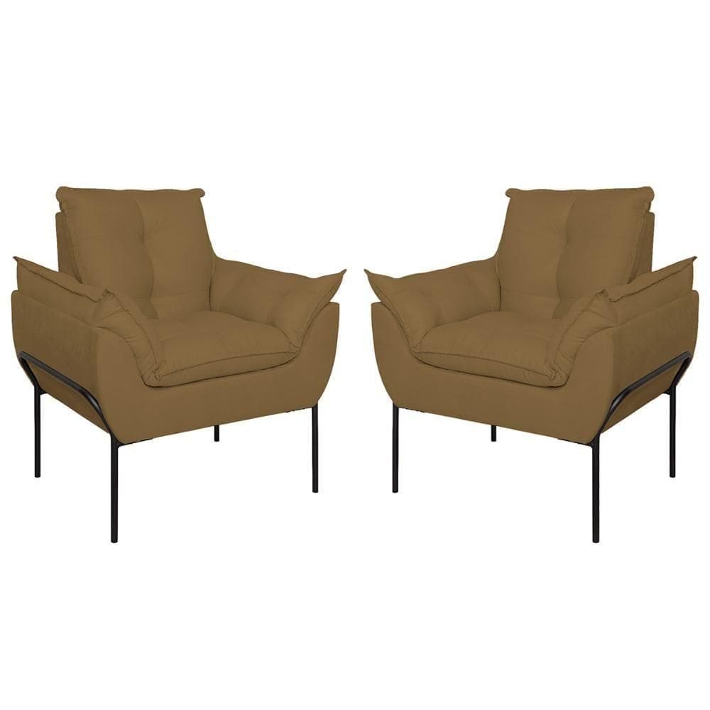 Kit 2 Poltronas Luxo Base Reforçada Metal Preto Capuccino