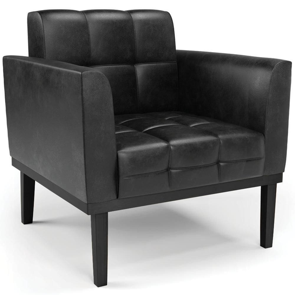 Poltrona Decorativa Base Madeira Preto Ana Sintético Pu Preto- Ibiza