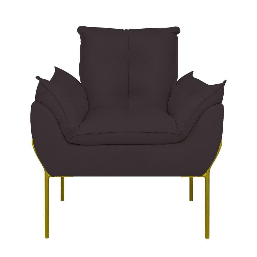 Poltrona Sofá Luxo Base Metal Dourada Recepção Escritório Cinza