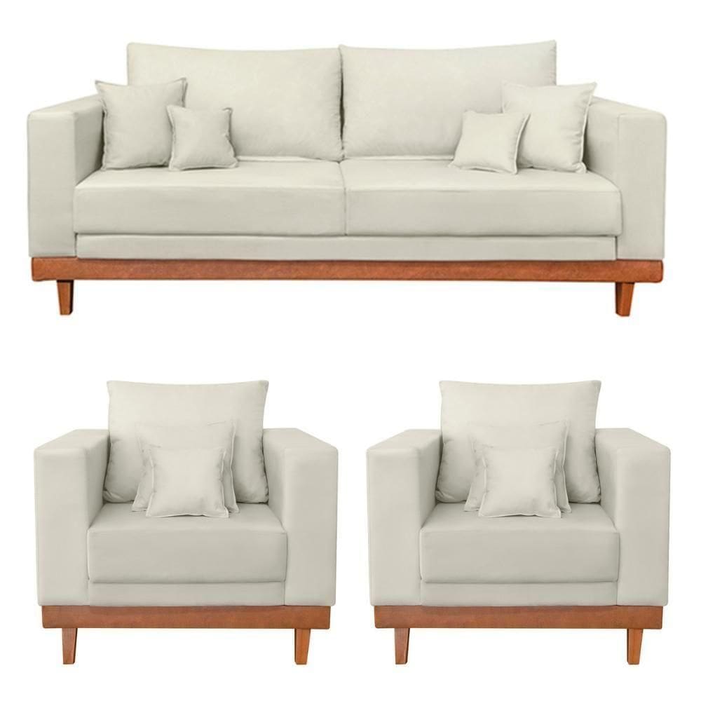 Kit 2 Poltronas Living + Sofá 2 Lugares Suede Bege
