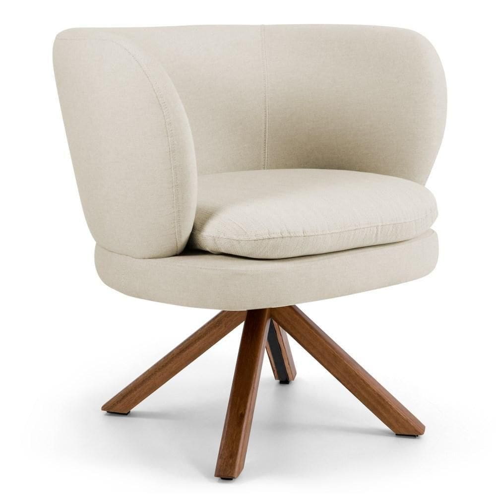 Poltrona Decorativa Sala De Estar Melissa Base Giromad Giratória C-107 Linho Bege - Domi