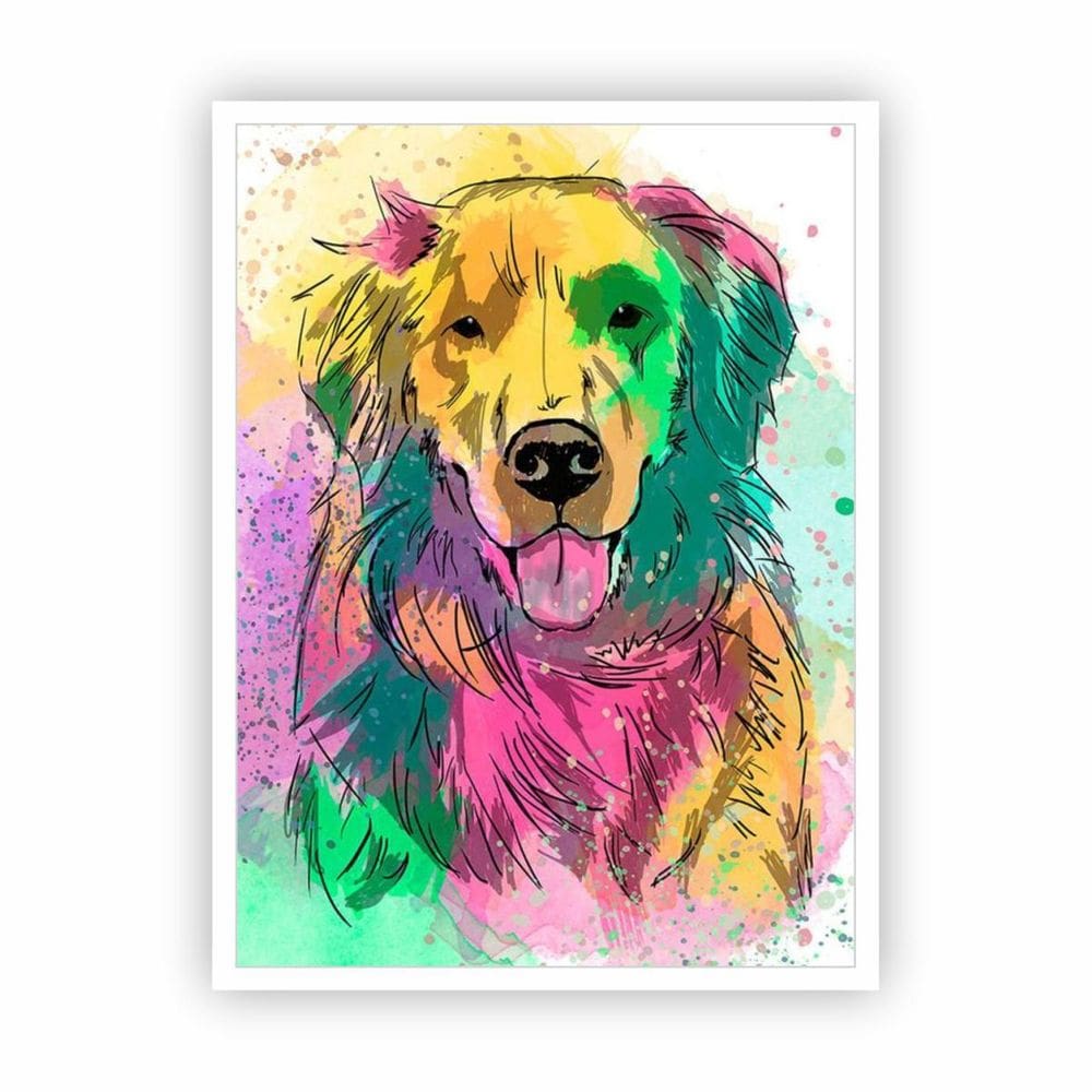 Quadro Animais Cachorro Dog Golden Retriever Com Moldura