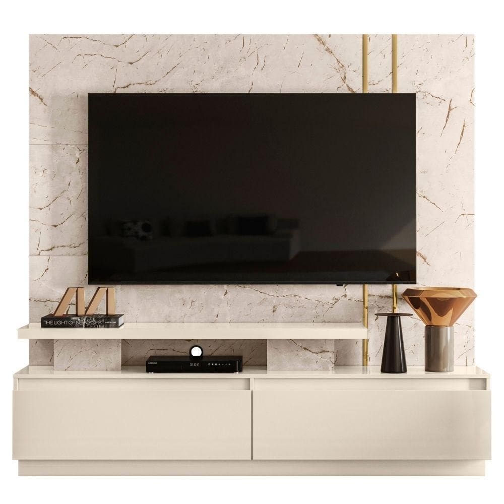 Estante Home Para 75 Polegadas New Apolo Calacata Off White Madetec