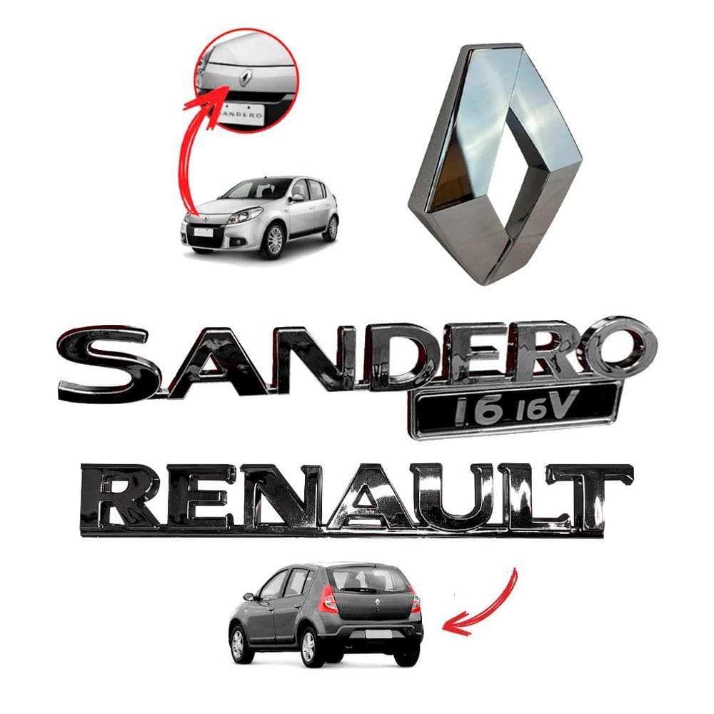 Kit Emblemas Porta Malas Grade Logo Letreiro Sandero 1.6 16V