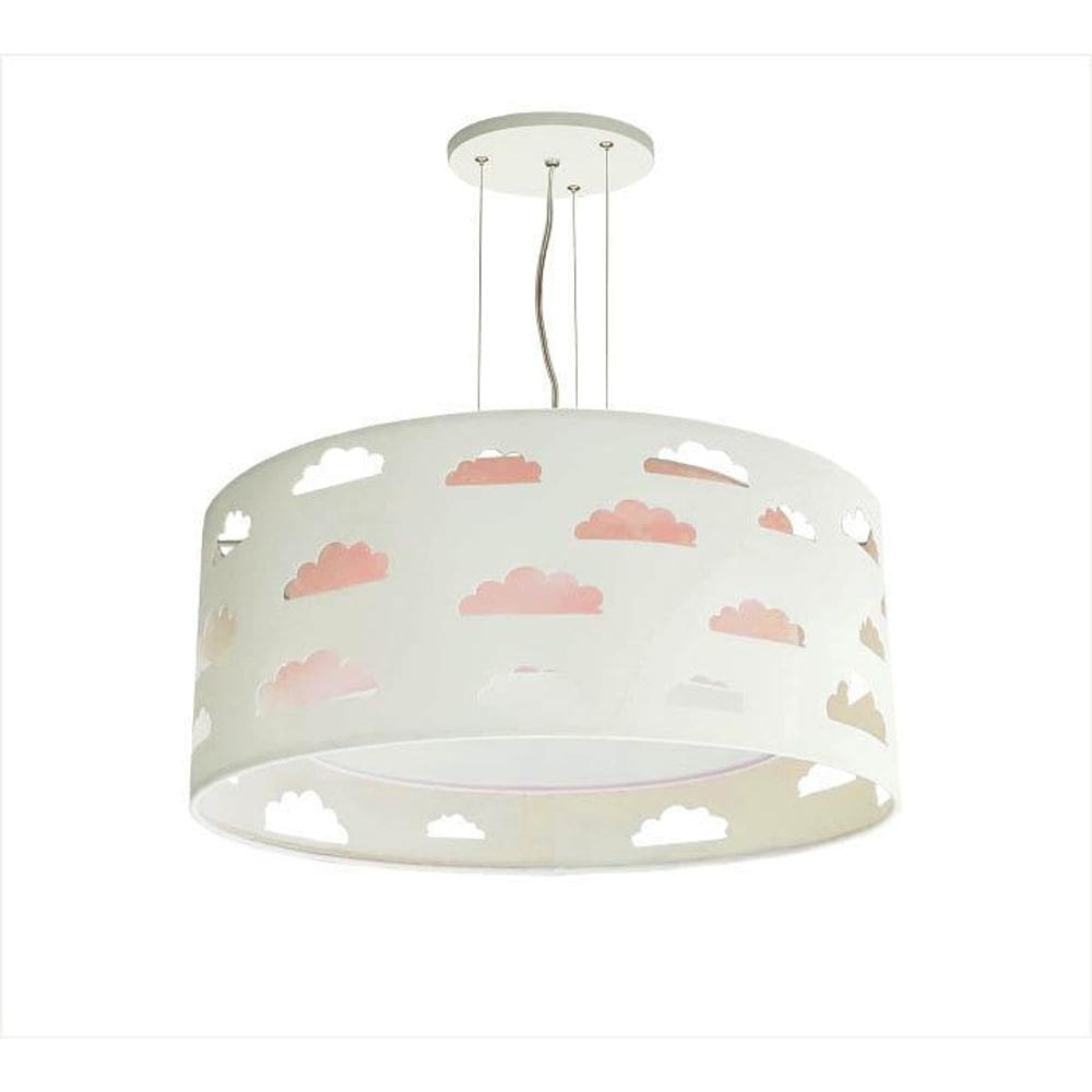 Lustre Pendente Infantil Nuvem Branco E Rosa Bivolt 40x16cm