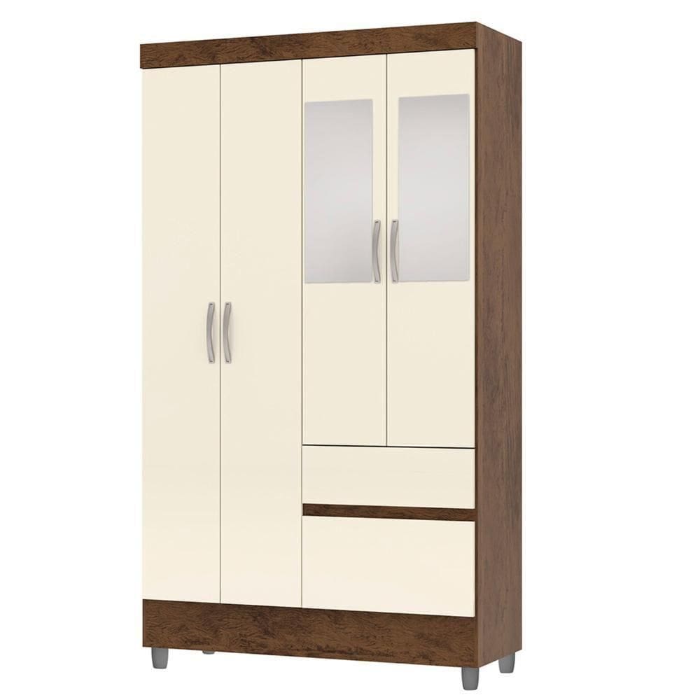 Guarda Roupa Solteiro 103cm Com Espelho Ideal Imbuia/champanhe - Vila Rica