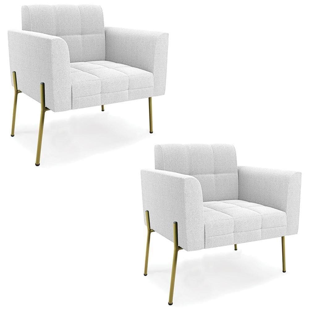 Poltrona Para Sala Pé Metal Dourado Kit 2 Ana Bouclé Off - Ibiza