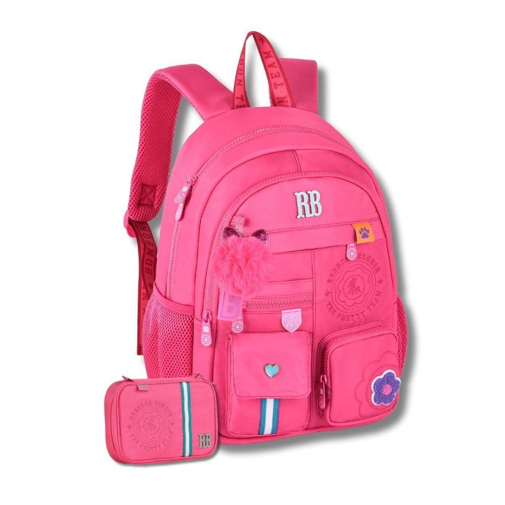 Kit Mochila Rebecca Bonbon Costas Rosa Escolar Estojo Box
